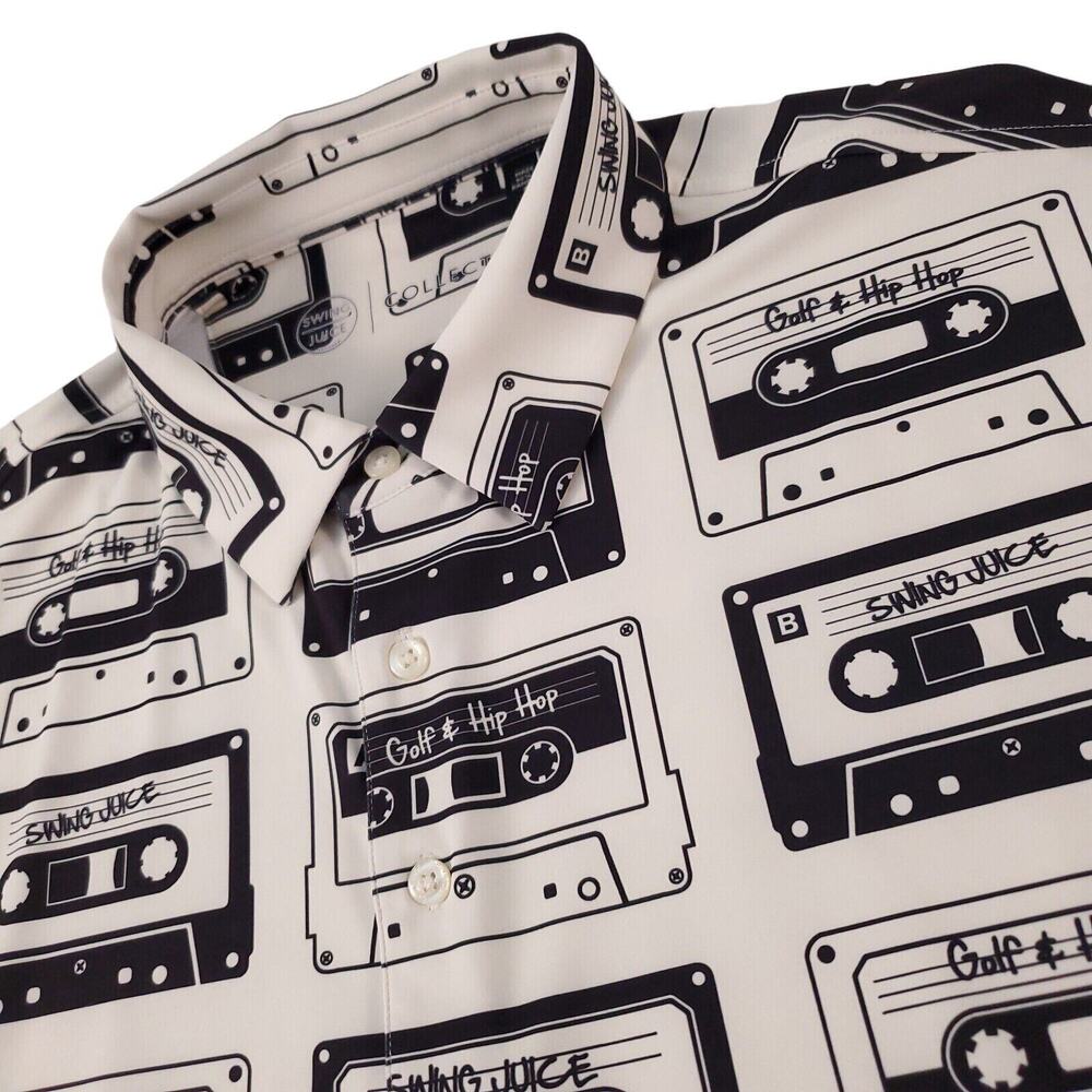 Swing Juice Collection Cassette Tape Hip Hop Golf Polo Shirt White Black Large